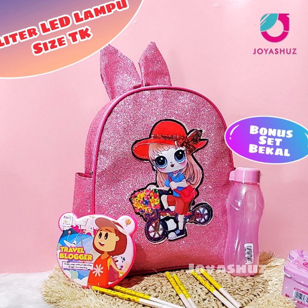 Ransel Anak Sekolah Perempuan LED - Tas LOL Gliter Anak Perempuan Berbonus  - Ransel Lol Anak - Tas Anak TK -  Ransel Nyala -  Tas Sekolah Anak Perempuan Lol Gliter Gratis Bonus - LOL Gliter Telinga  - Tas Anak Karakter Lucu - Joyashuz