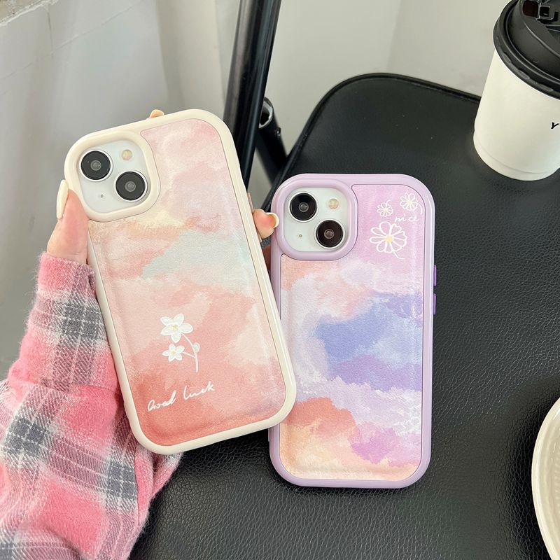 Casing Case HP iPHONE 11 12 13 14 Pro Max 14 Plus iPHONE XR XS Max Case iPHONE 13 Pink Ungu Gradien Awan berbintang Gadis Wanita Ins Cantik