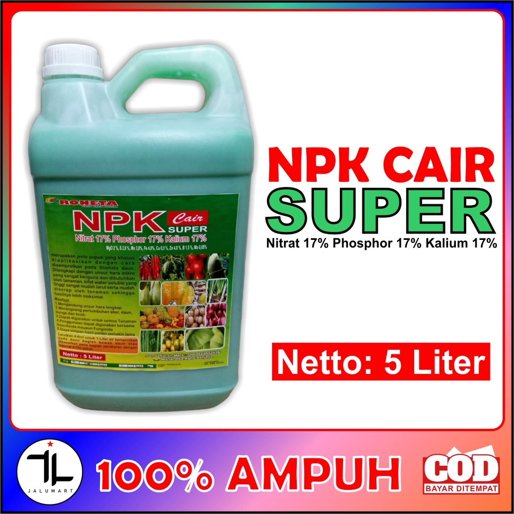 Pupuk Pelengkap Cair NPK 5 Liter untuk Penyubur Daun, Batang, Akar, Bunga, dan Buah