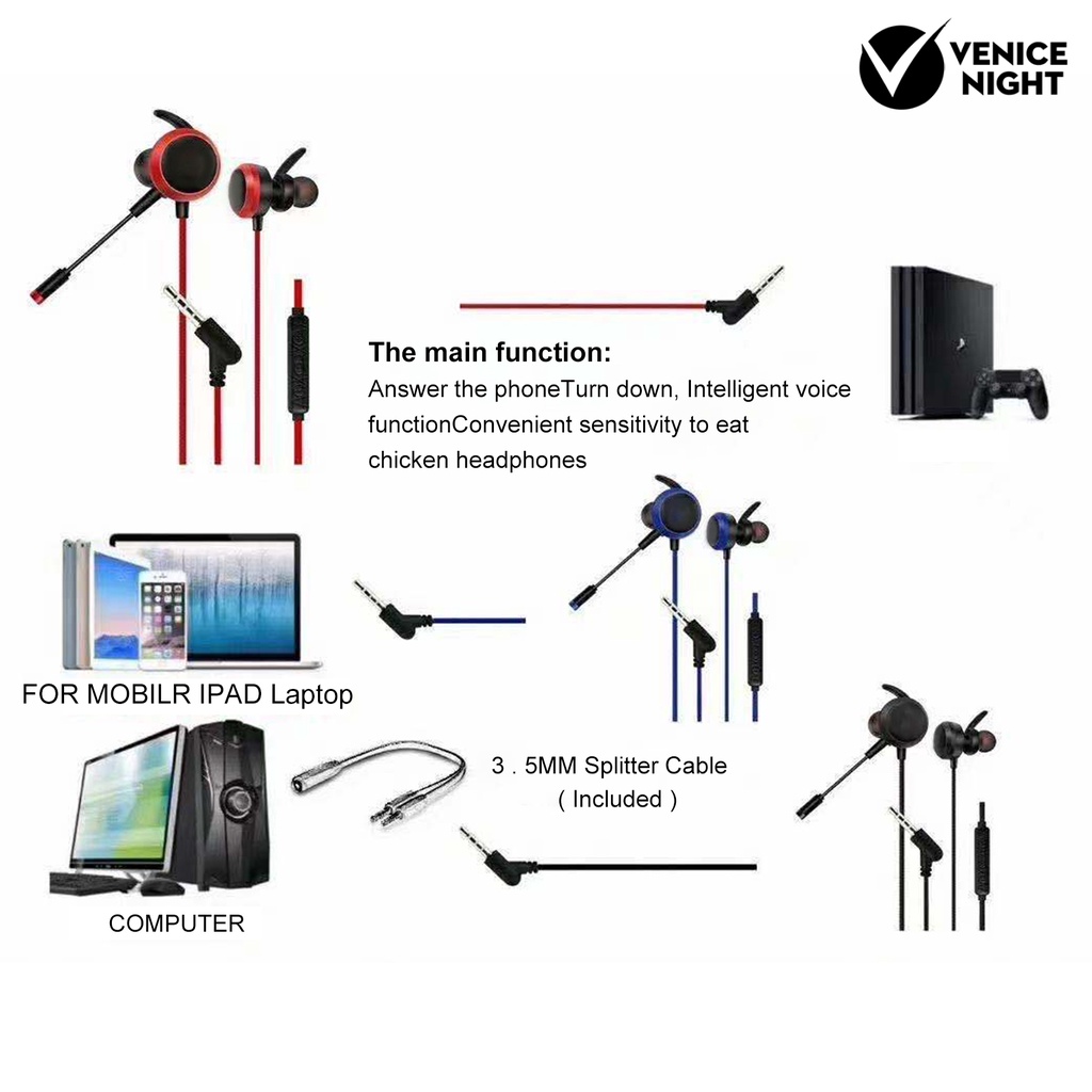 (VNEP) (Berkabel) GM-D2 Earphone Gaming In-ear Dinamis 3,5mm Berbentuk L Universal dengan Mikrofon