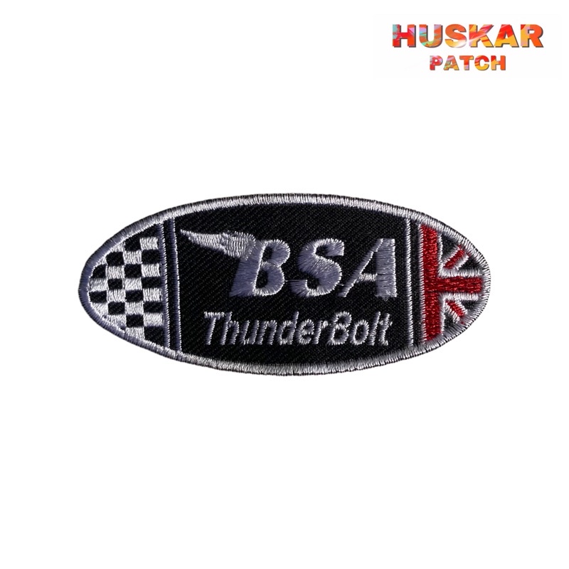 Patch Bordir / Emblem Bordir Jahit BSA ThunderBolt Black Logo