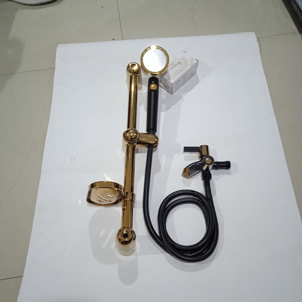 Shower Tiang Stainless Gold + Kran Cabang Gold / Shower Jet Turbo Fan Filter Air / Shower Black Gold