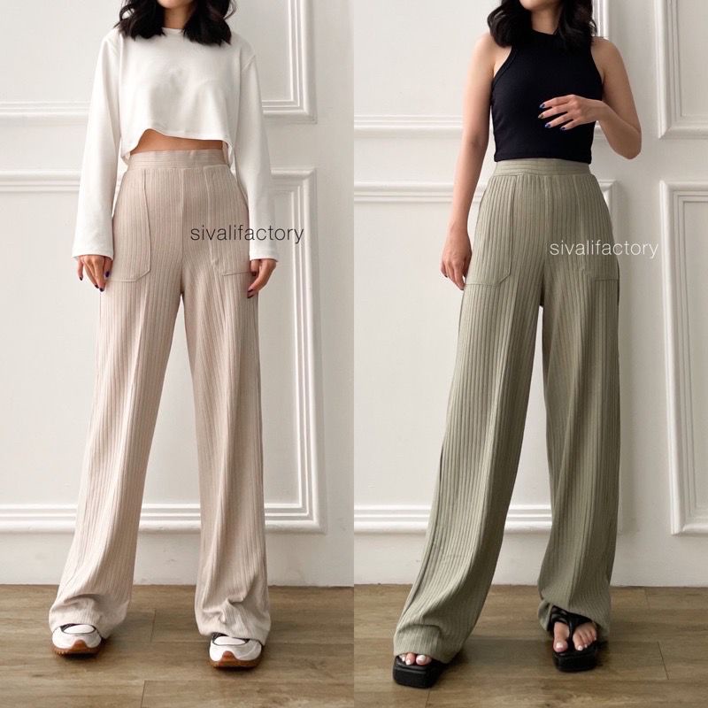 Celana Kulot Knit Highwaist Cullote Pants Celana Wanita Yuna Pants