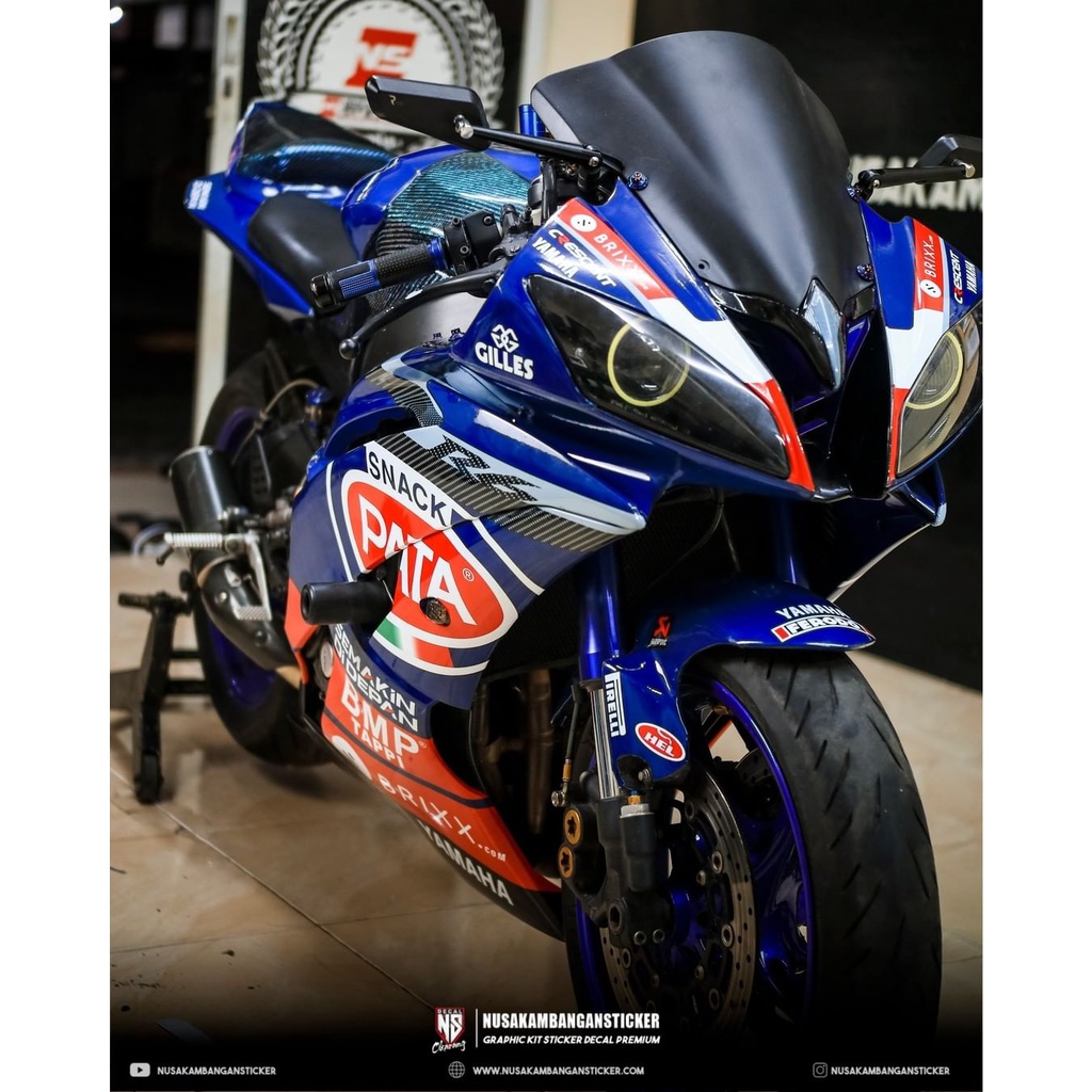 STIKER DECAL SEPEDA MOTOR YAMAHA R6 FULL BODY LIVERY PATA WSBK BIRU MERAH GRAFIS RACING TEAM STICKER