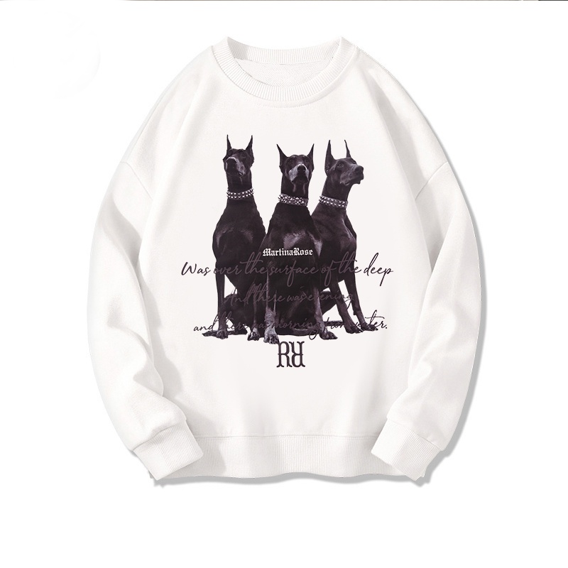 Sweter Oversize Wanita Animal Dogs Motif Printing Switer Putih Lengan Panjang Crewneck Basic Sweater Kekinian