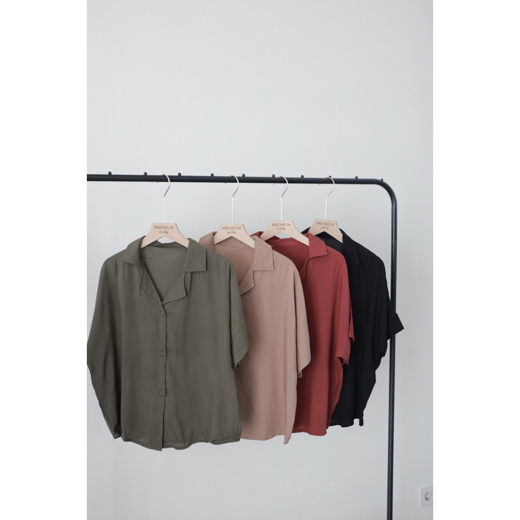 (COD) GBMJ Butik Blouse Atasan V-Neck Lengan Pendek Wanita Arlo Allsize Bahan Katun Rayon Flowy Standar Jumbo