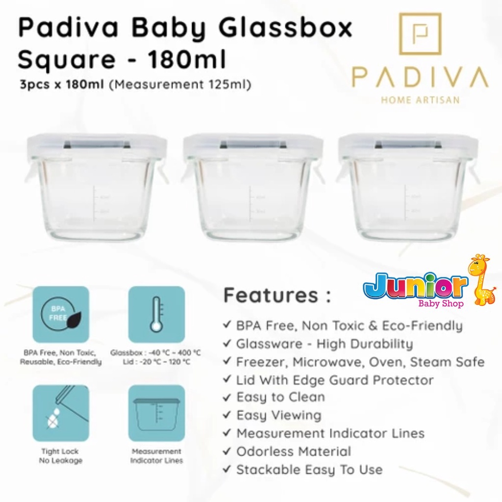 Padiva Baby Glassbox Square 180ml (3pcs) (GBB180S)