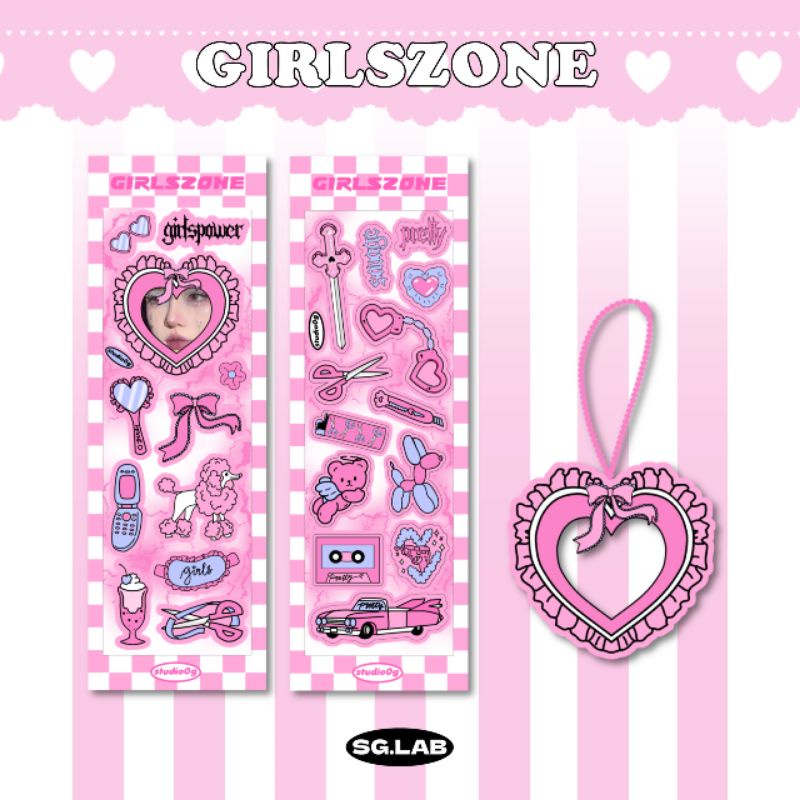 

[studio0g] girls zone deco stickers holo heart lamination & keychain pinklove