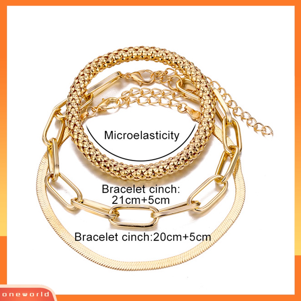 3pcs Gelang Rantai Ular Multilayer Electroplating Adjustable Untuk Wanita