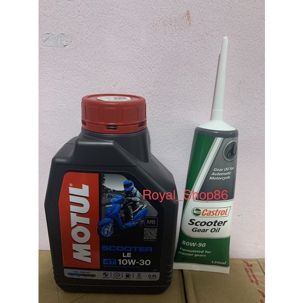 Oli Motul Scooter LE Matic 10w-30 (BIRU) 0,8 Liter &amp; Oli Gardan CASTROL Sae 80W-90 120ml Original