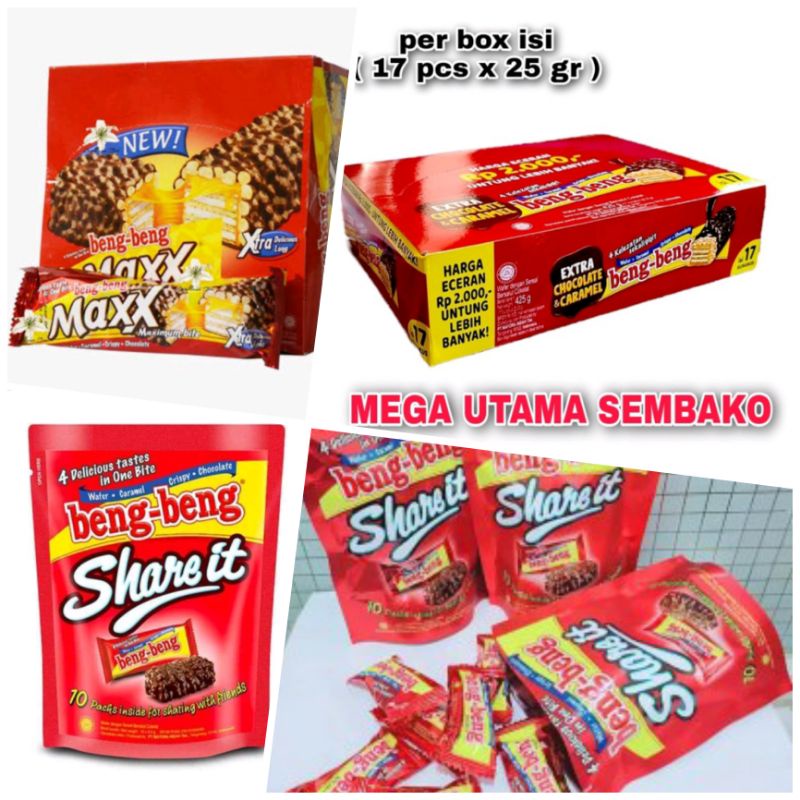 

bengbeng wafer cokelat extra chocolate & caramel / bengbeng max / bengbeng Share It per box / pack