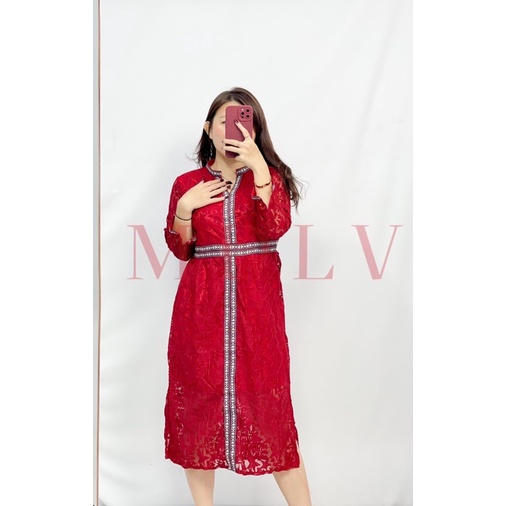 MDLV ~ 0992# CNY Azaleas Lace Midi Dress Imlek Sincia