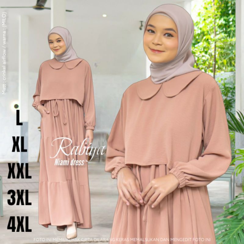 gamis terbaru 2023 lebaran wanita niami drees ukuran L XL XXL 3XL 4XL bahan crincle airflow premium adem