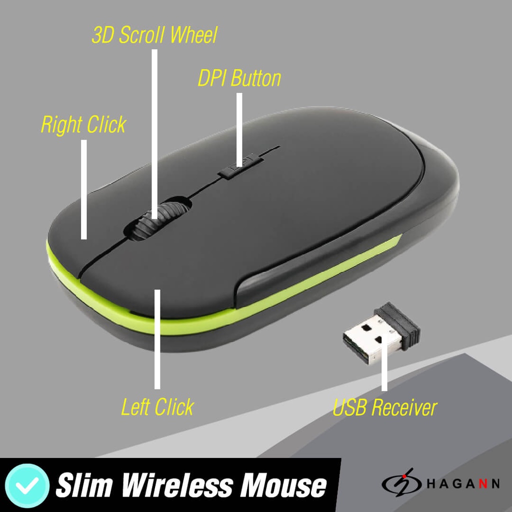 Mouse Wireless Laptop PC Tanpa Kabel Wireles USB Tipis Mini Slim Murah Unik Ergonomic Up To 1600 DPI