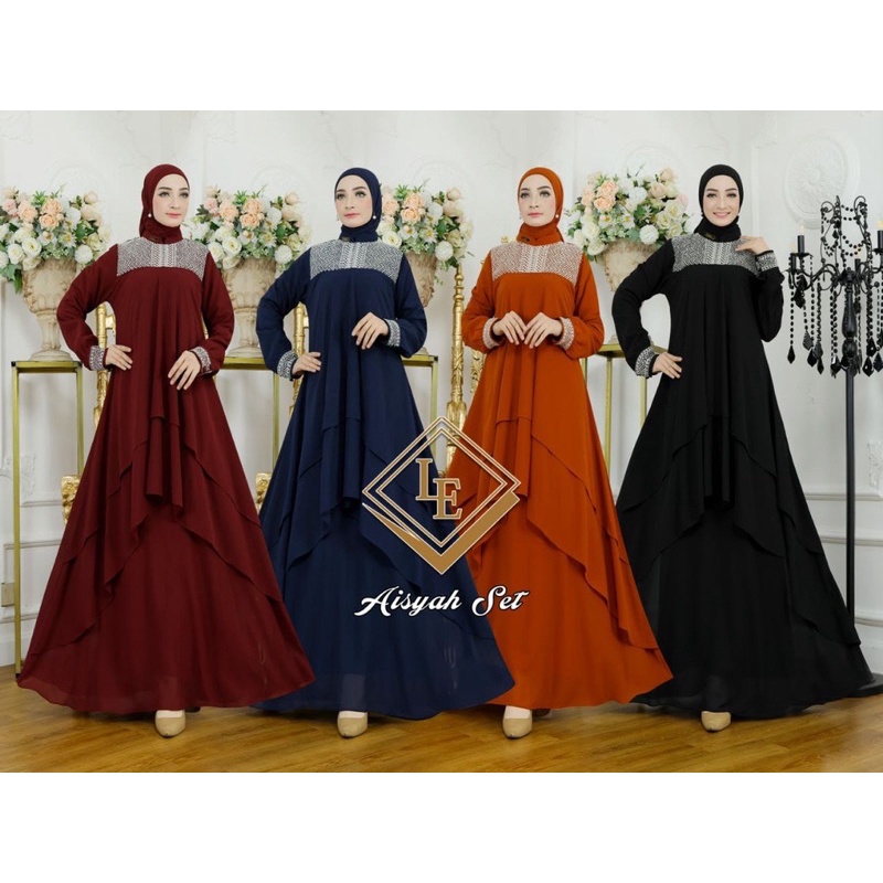 Aisyah set/gamis bordir/gamis ceruty payet/gamis bordir payet swaroski