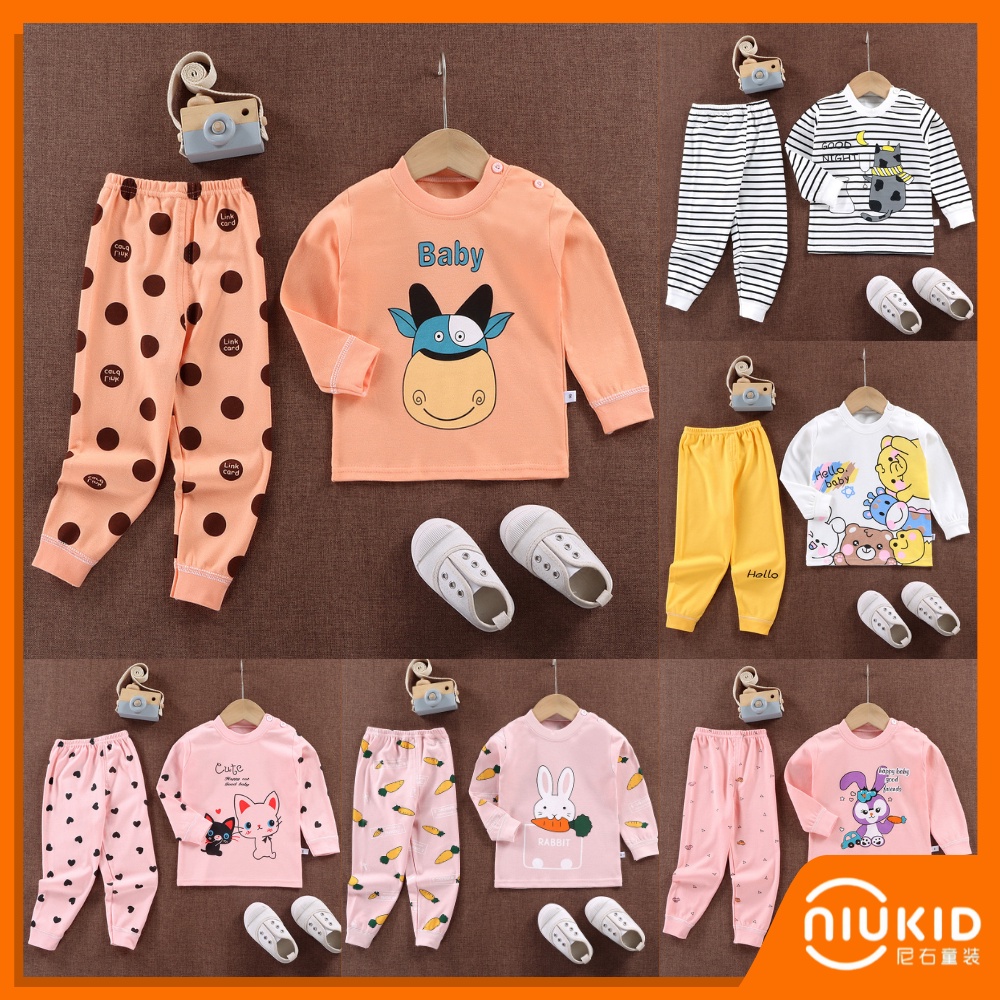 NIUKID BAJU TIDUR ANAK SETELAN PIYAMA BAYI SET LENGAN PANJANG BAHAN LEMBUT BAJU TIDUR BAYI #C01-#C06