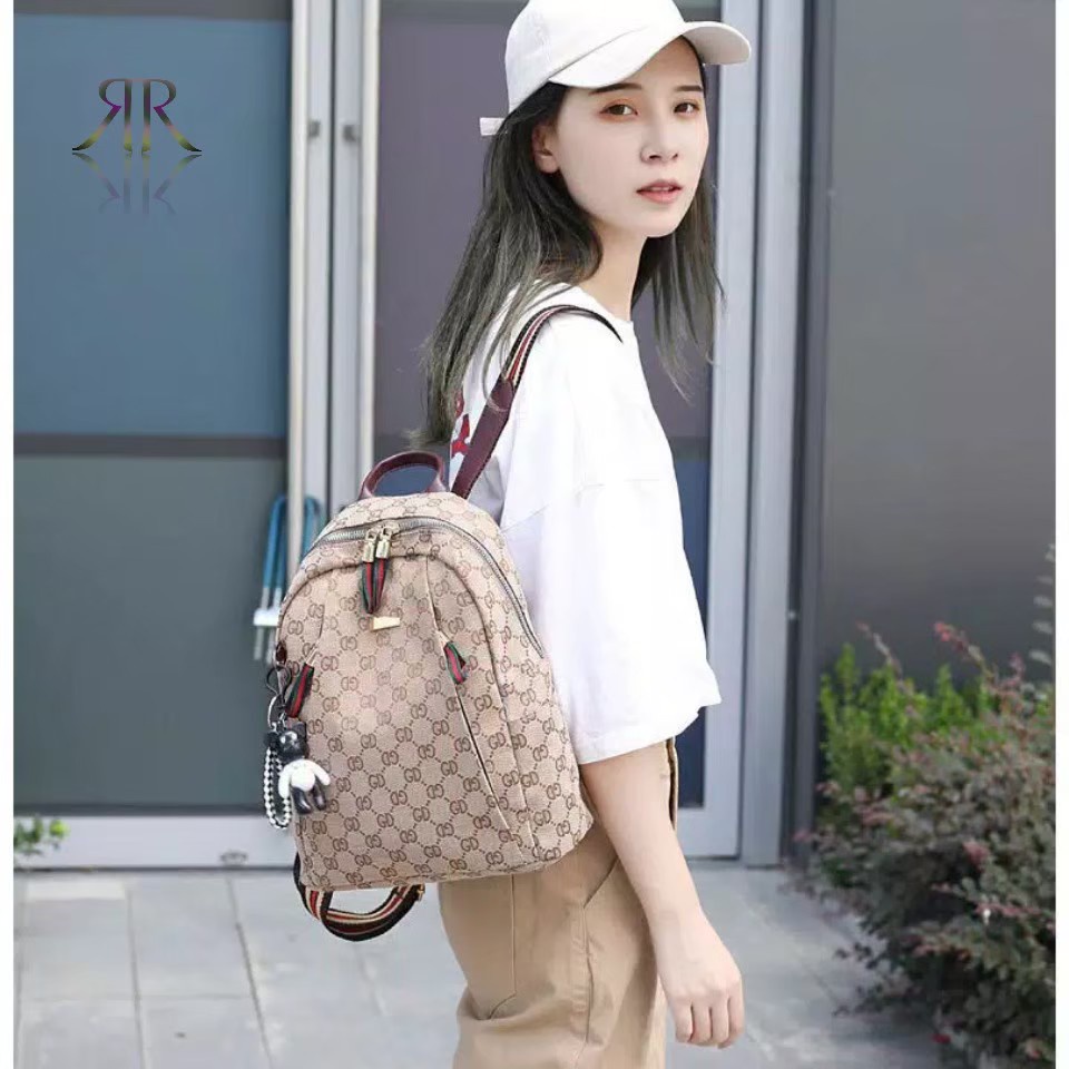 Tas Ransel Wanita Fashion Perempuan Korea Motif Mocca Ransel Free Boneka