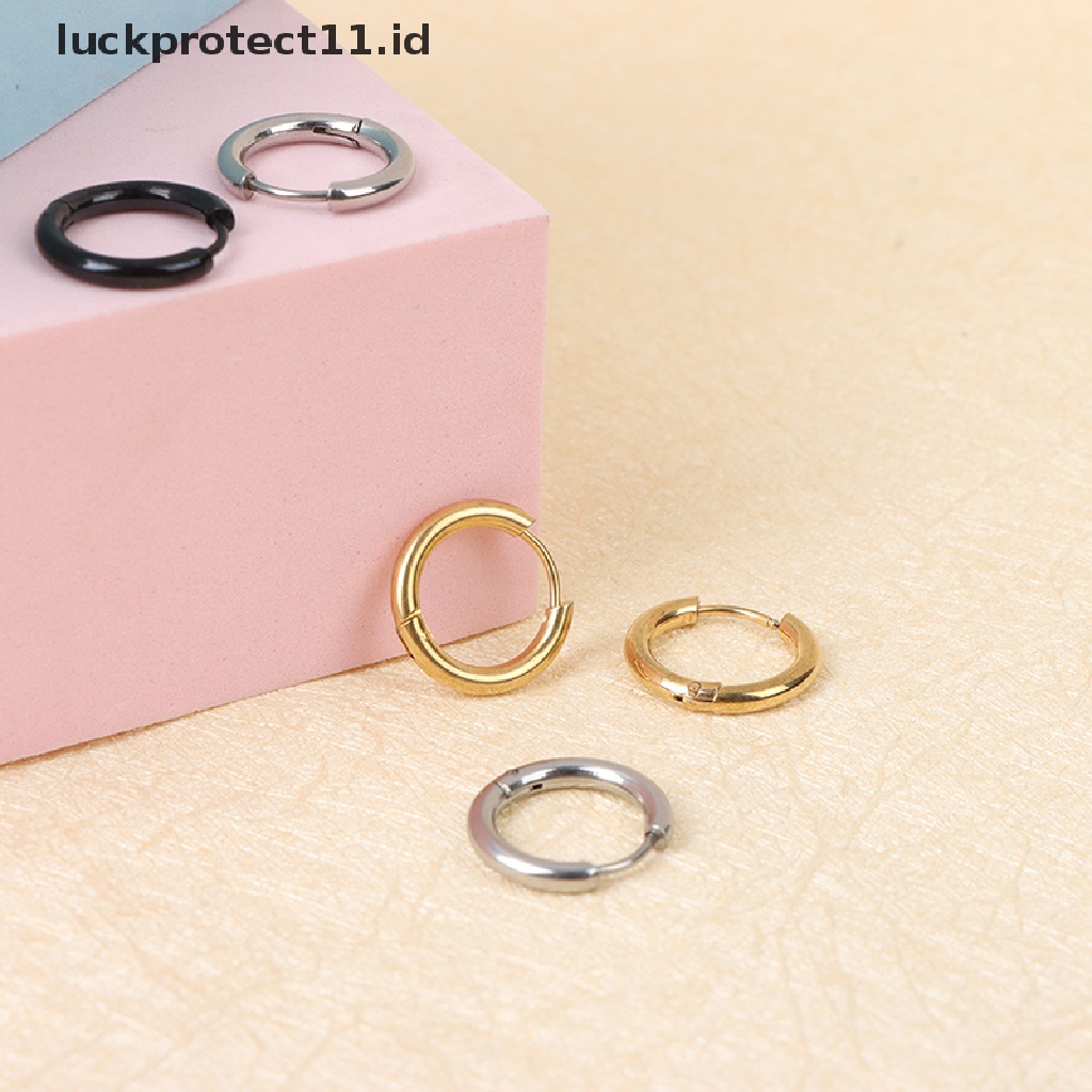 5pcs / lot Anting Hoop Bentuk Lingkaran Geometris Bahan Stainless Steel Untuk Anak Perempuan