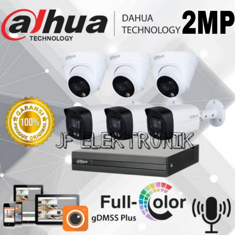 PAKET CCTV DAHUA 8CH 6 KAMERA 2MP COLORVU BUILT IN AUDIO KOMPLIT TINGGAL PASANG