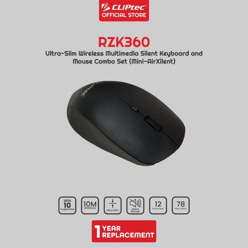 Keyboard Mouse CLIPtec RZK360 Wireless Silent Ultra Slim 1600DPI