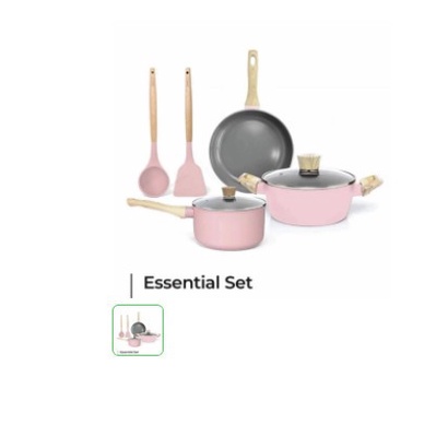 Cypruz PI-0924 Essential Pan Set Panci Spatula Pink Ceramic 7 pcs