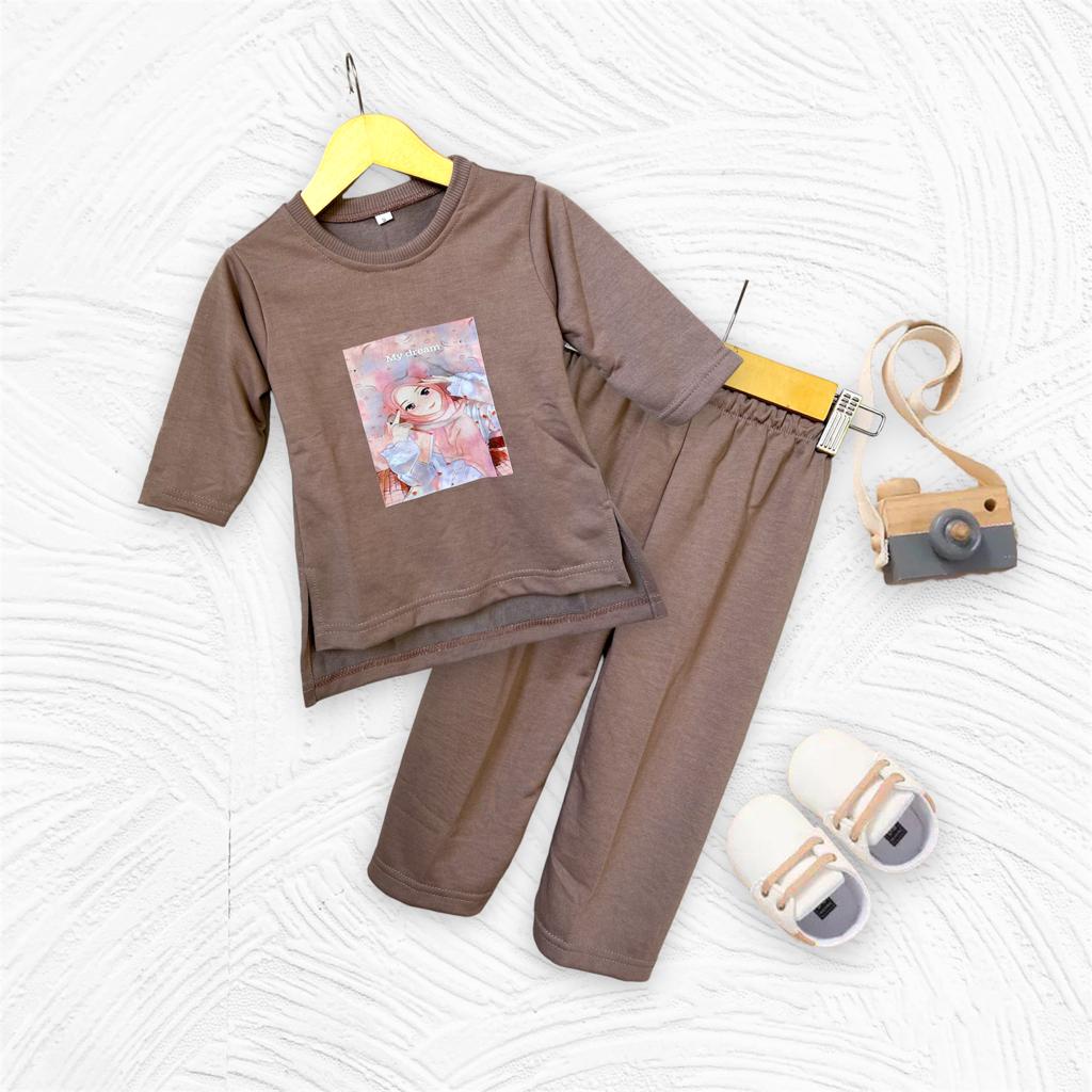 Baju anak perempuan bahan babyterry usia 1 sampai 7  tahun// baju slebew oversize//baju anak perempuan selebew/// setelan anak perempuan