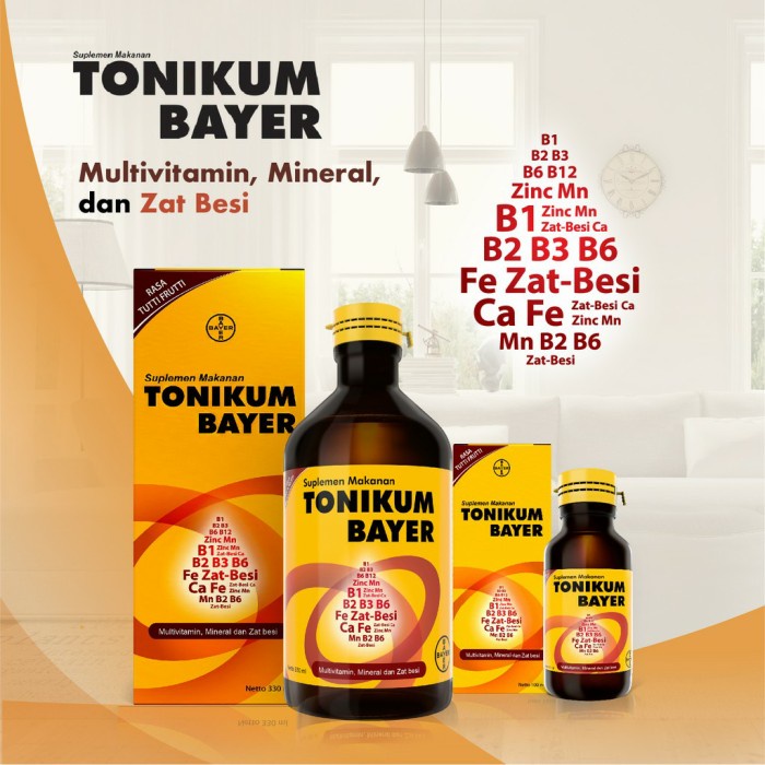 Jual Tonikum Bayer (Zat Besi, Kalsium, Mangan, Zinc, Vitamin B1, B2, B3