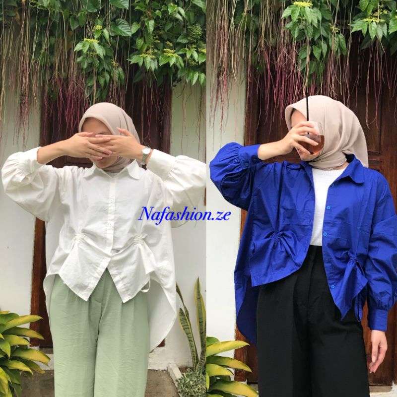 Kemeja Katun Oversize Serut Depan / Becca Ruched Shirt / Kemeja Jumbo / Atasan Wanita