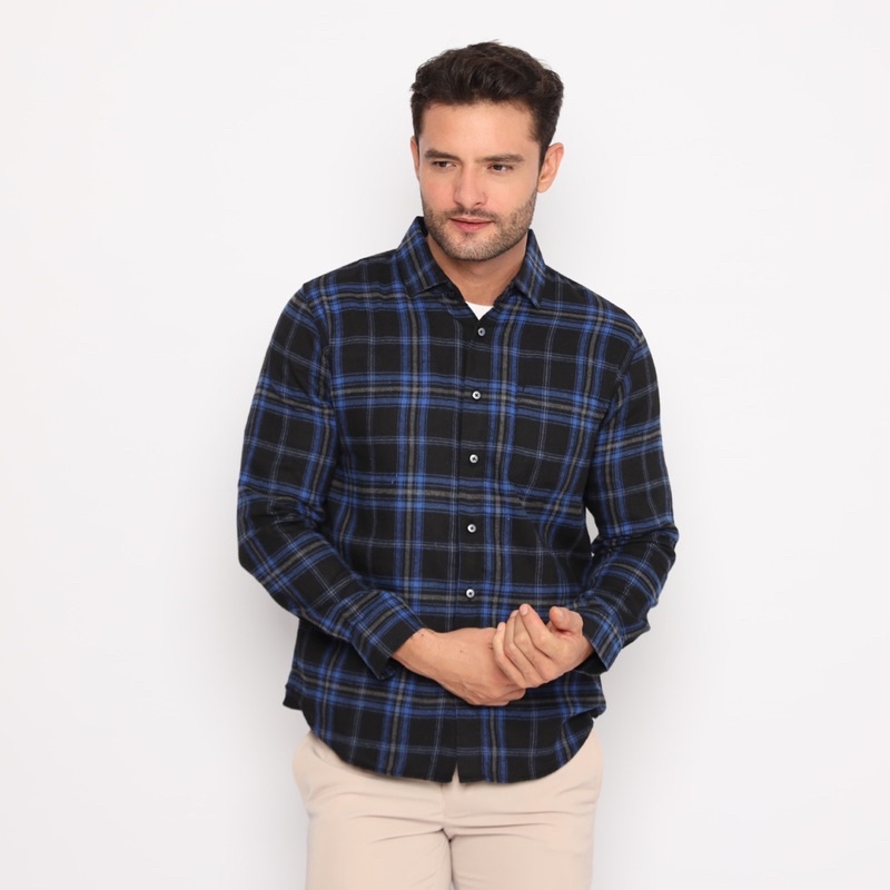 Code Male - Arthur Kemeja Flanel Biru Navy Slimfit