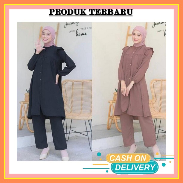 Baju Setelan Celana Wanita Terbaru Set Remaja Tunik Dan Celana Fashion Muslim Cantik Modern Kekinian