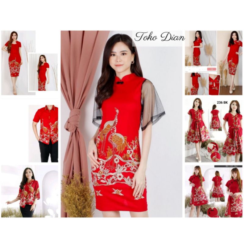 Koleksi Seragam Batik Cheongsam Couple Bangau Merah