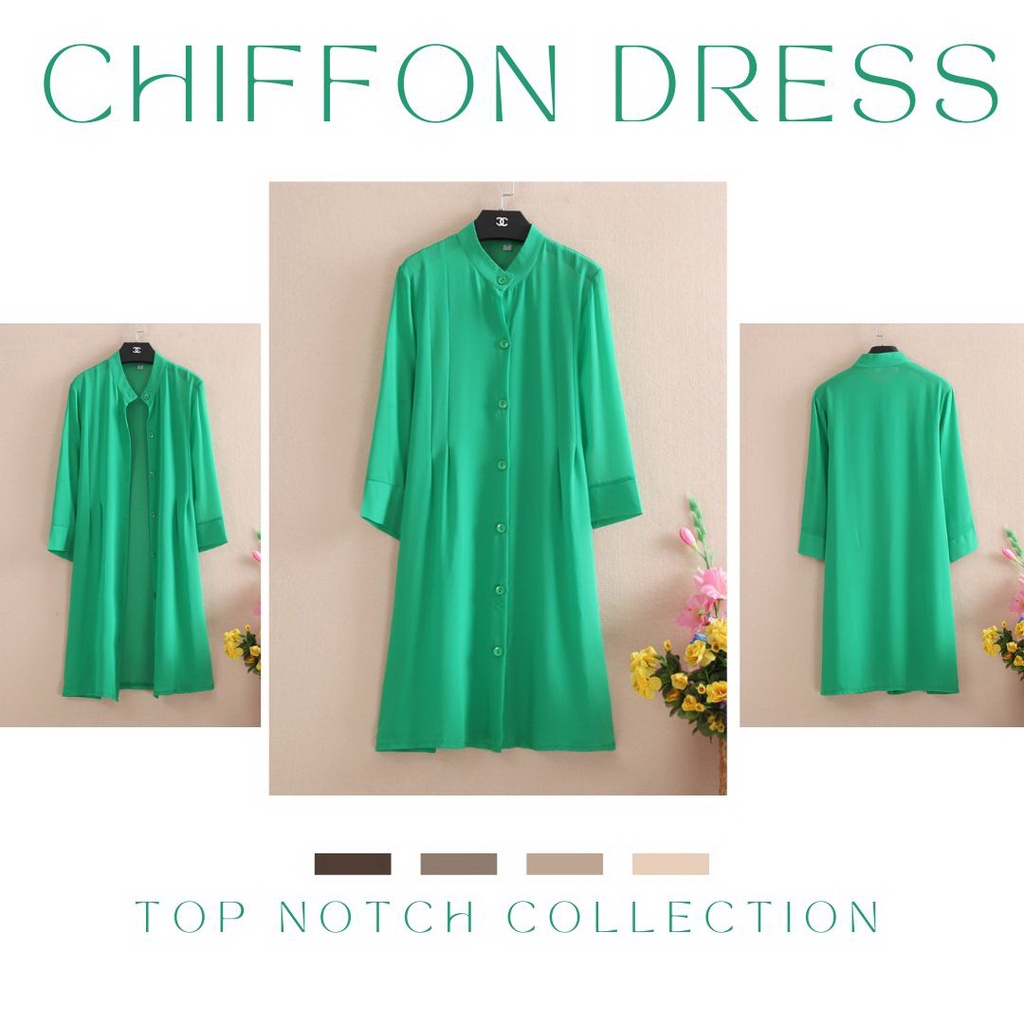 1124 Outer Dress Chiffon Polos Lengan Panjang Kemeja Dress