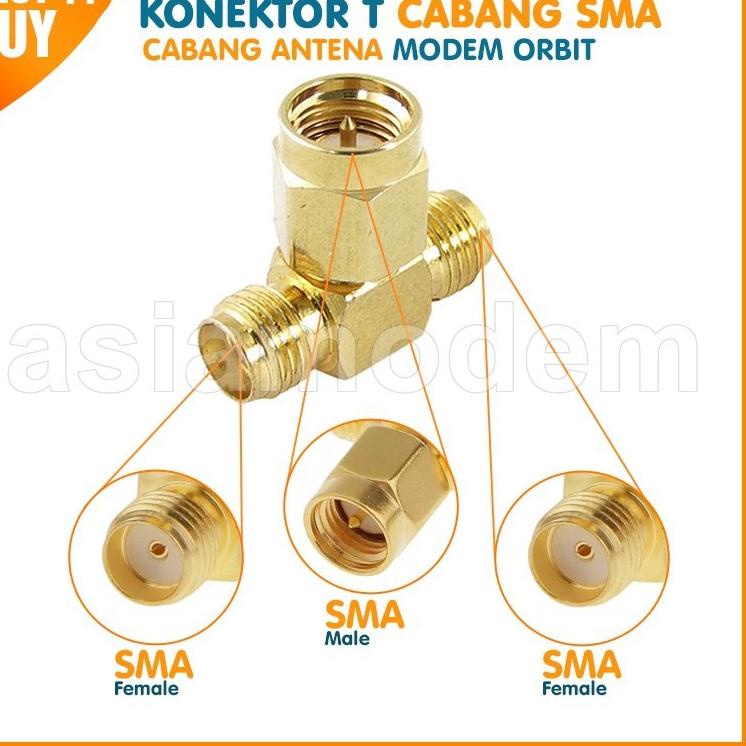 Terbaru Konektor T SMA MALE to Double SMA FEMALE Konektor Cabang 2 Antena Router Orbit