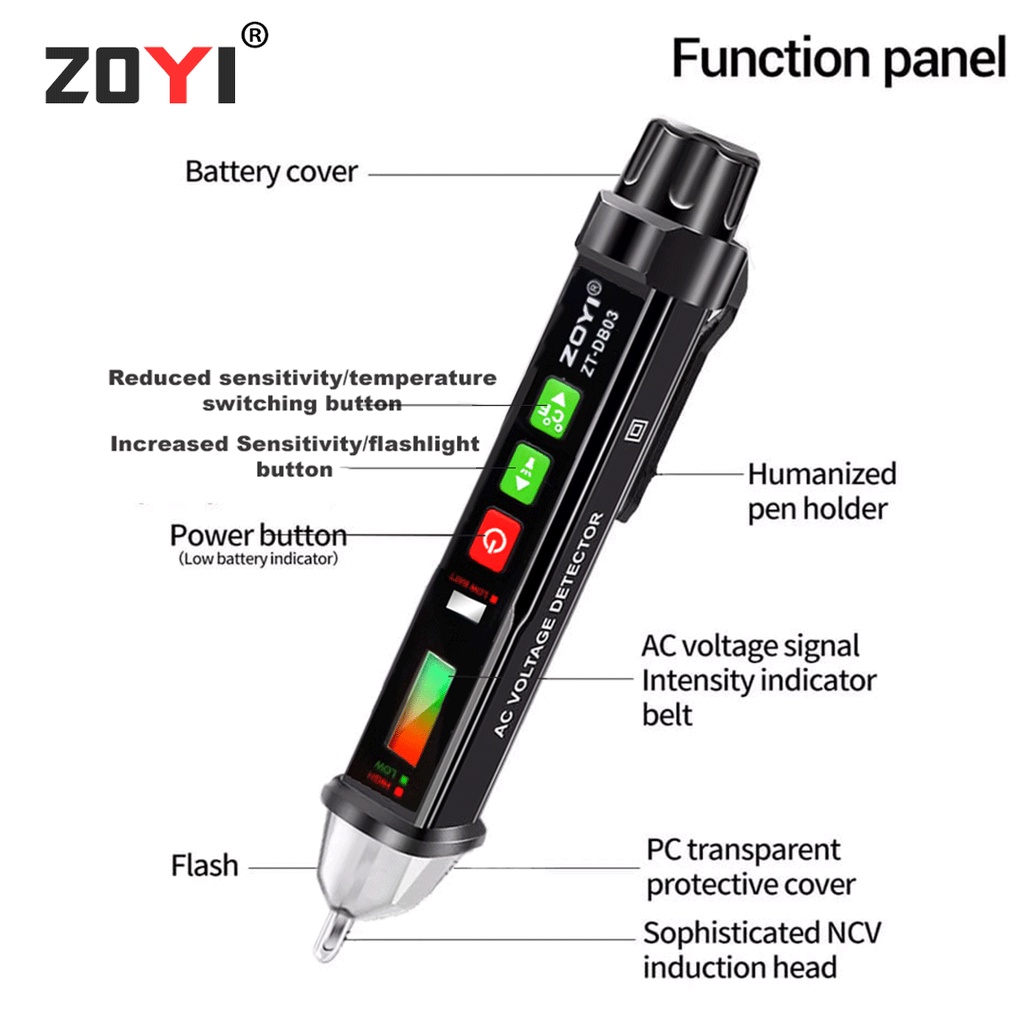 ZOYI ZT-DB03 Non-Contact Ac Voltage Detector Tester Meter 12V-1000V