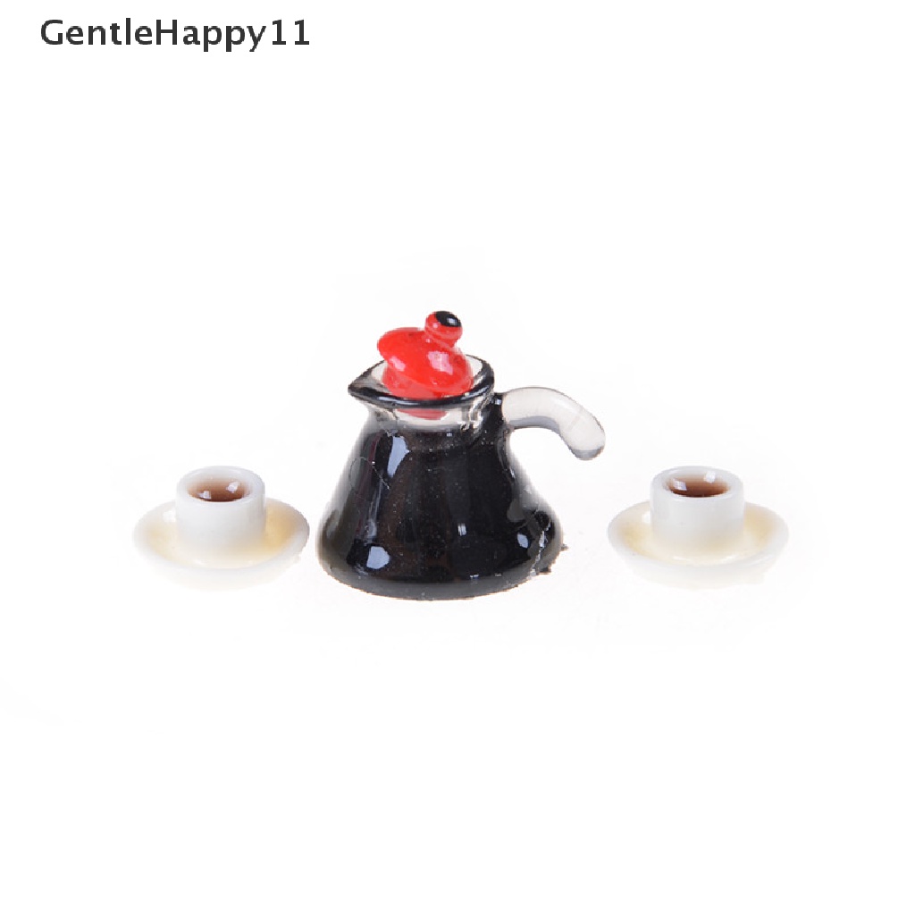 Gentlehappy 3Pcs Coffee Pot Cangkir Dan Saucer Set Rumah Boneka Miniatur Home Decor id