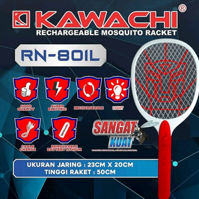 PROMO Raket Nyamuk RN 801L Rechargeable Cas Listrik + Baterai bisa Ganti