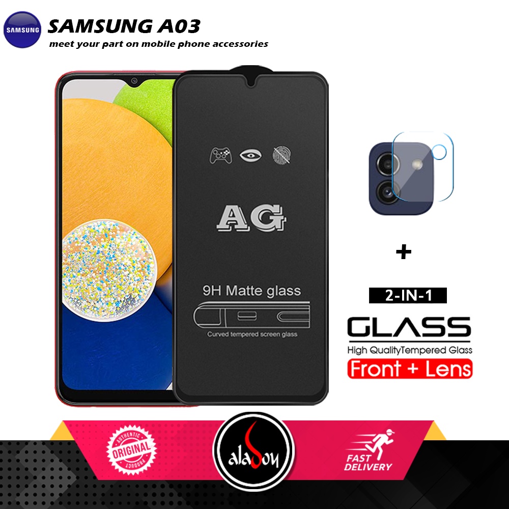 Samsung A03 PAKET 2IN1 Tempered Glass Matte Anti Glare Full Layar dan Tempered Glass Kamera