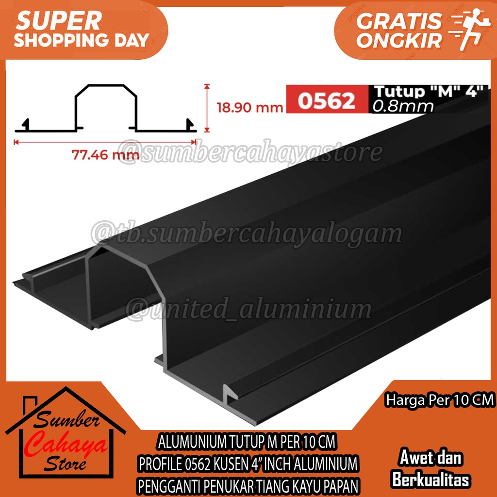 ALUMUNIUM TUTUP M POP PARIT PER 10 CM PROFILE 0562 KUSEN 4” INCH PROFIL ALUMINIUM PENGGANTI PENUKAR 