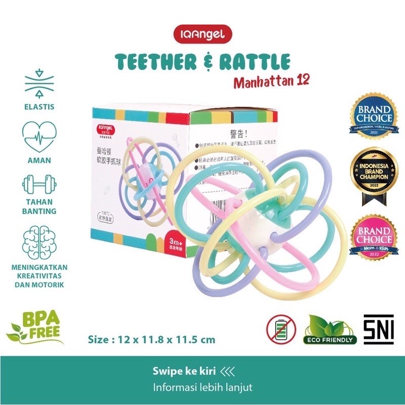 IQ Angel IQAngel Manhattan 3 | 6 | 12 Rattle Mainan Kerincingan Bayi / Teether Rattle Stick/Mainan Gigitan Bayi Bpa Free