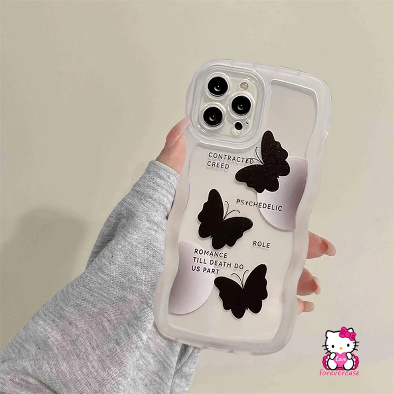 Soft Case Tpu Motif Kupu-Kupu Hitam Untuk iPhone 12 14 13 11 Pro Max XR 14 Plus 7 6 6s 8 Plus X XS Max SE 2020 7Plus 8Plus