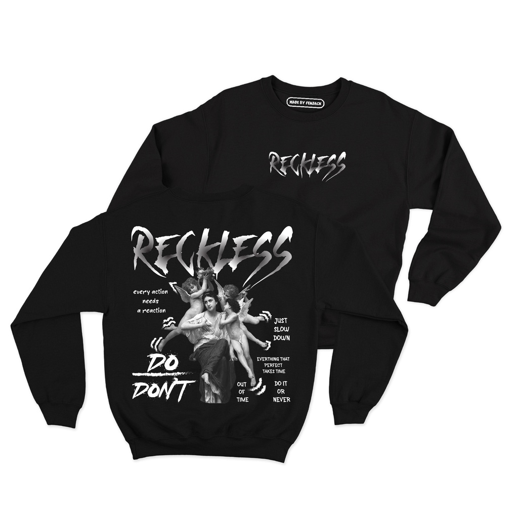 Sweaterpolos Basic Sweater RECKLESS ( Sablon ) Unisex Pria &amp; Wanita