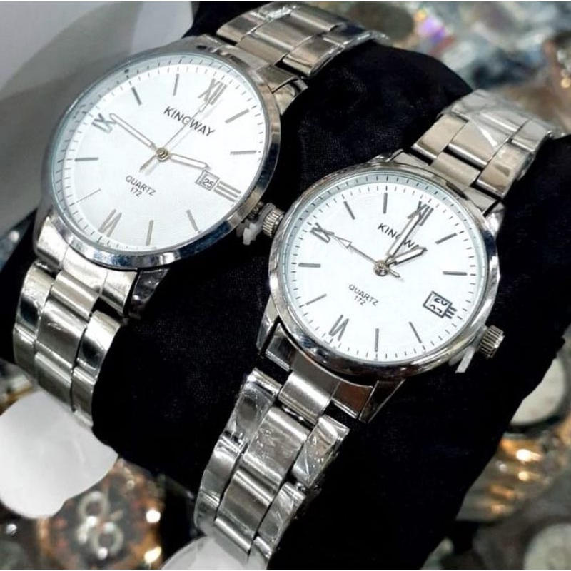 JAm Tangan Couple Cowok/Cewek Kingway Tanggal Aktif Mewah Elegan / Jam Tangan Couple (Pasangan) Tahan Air / Jam Tangan Pria / wanita Murah Model Analog Quartz / Jam Tangan Wanita Terlaris / Jam Tangan Couple rantai stainlis stell Bayar Setelah Barang samp