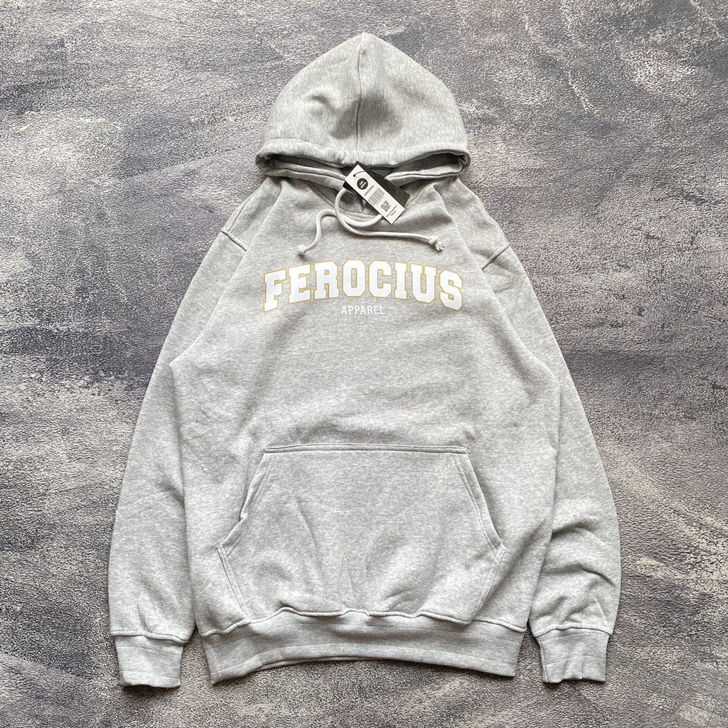 Jaket Sweater Hoodie FEROCIOUS - Logo Wwhite - GREY MISTY [FREE STICKER]