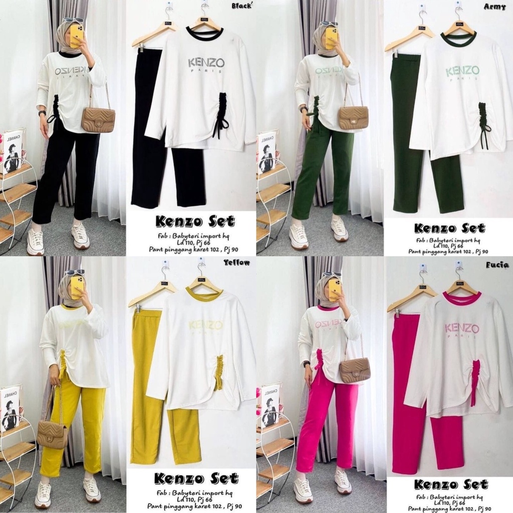 kenza one set sporty wanita setelan baju olahraga terbaru stelan babyterry muslimah