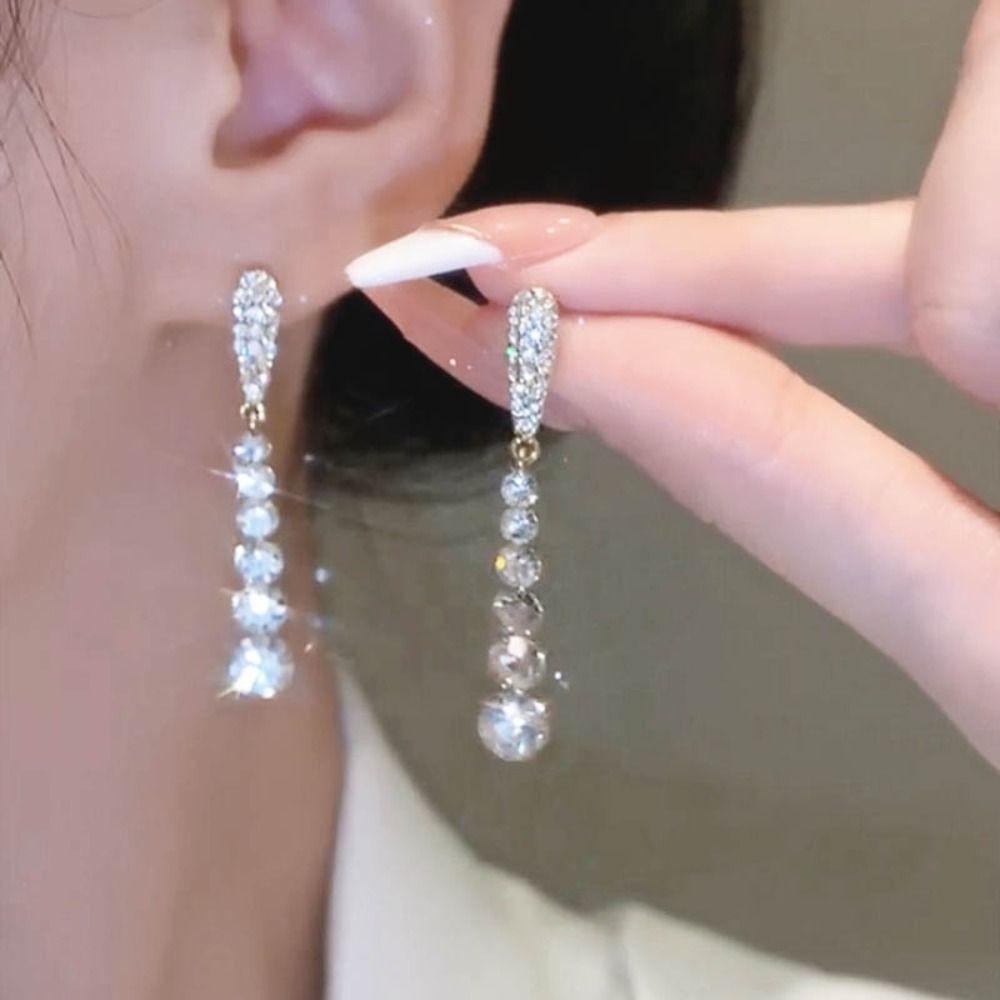 Mxbeauty Anting Wanita Zirkon Perancis Elegan Rumbai Manik-Manik Manis Perhiasan Fashion