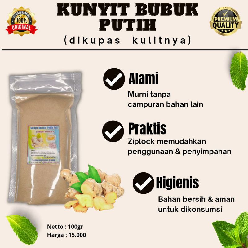 

100% ORIGINAL KUNYIT PUTIH PILIHAN BERKUALITAS / KUNYIT BUBUK/DIKUPAS KULITNYA