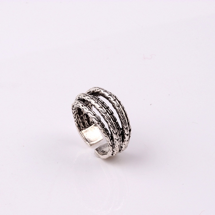 Cincin Multilayer Model Twist Lebar Gaya Vintage Eropa Amerika