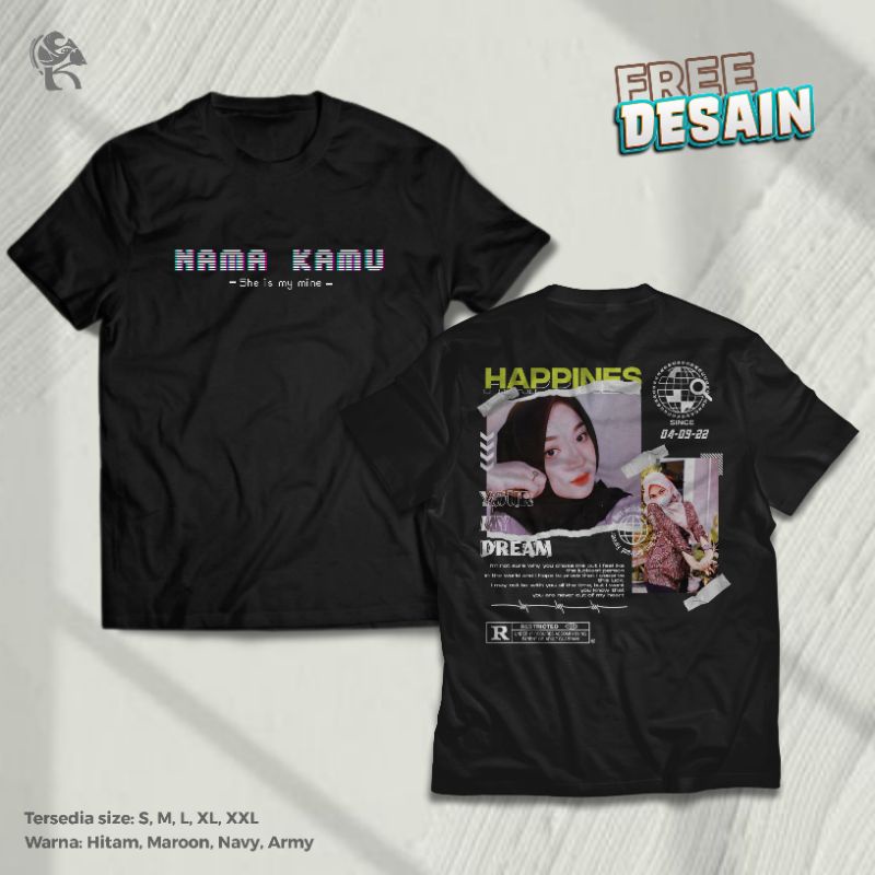 Kaos Baju Distro Custom Design Foto Bucin Pacar Streetwear Bisa Ganti Nama dan Foto Sendiri Sablon S