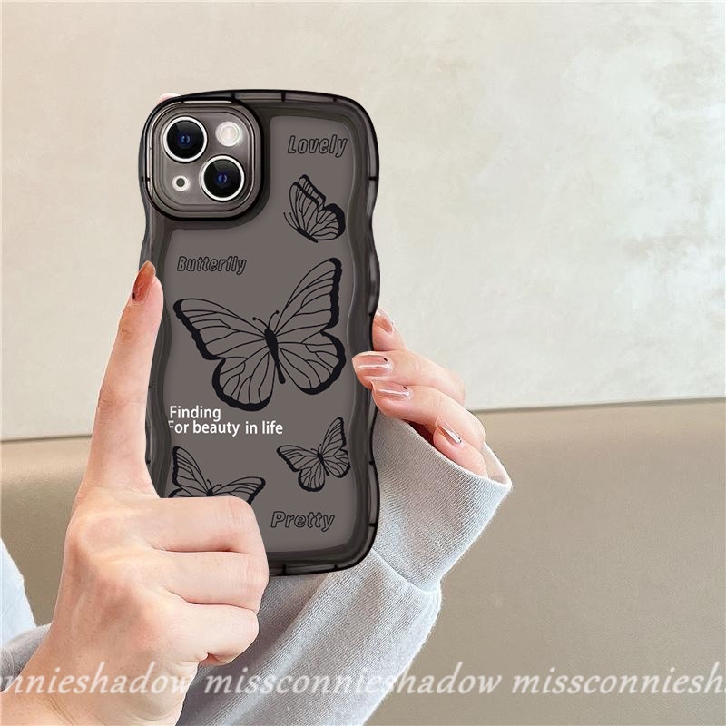 Casing Softcase TPU iPhone 11 14 13 12 Pro Max 6 6s 8 7 14 Plus XR X XS Max SE 2020 Shockproof Motif Kupu-Kupu Hitam