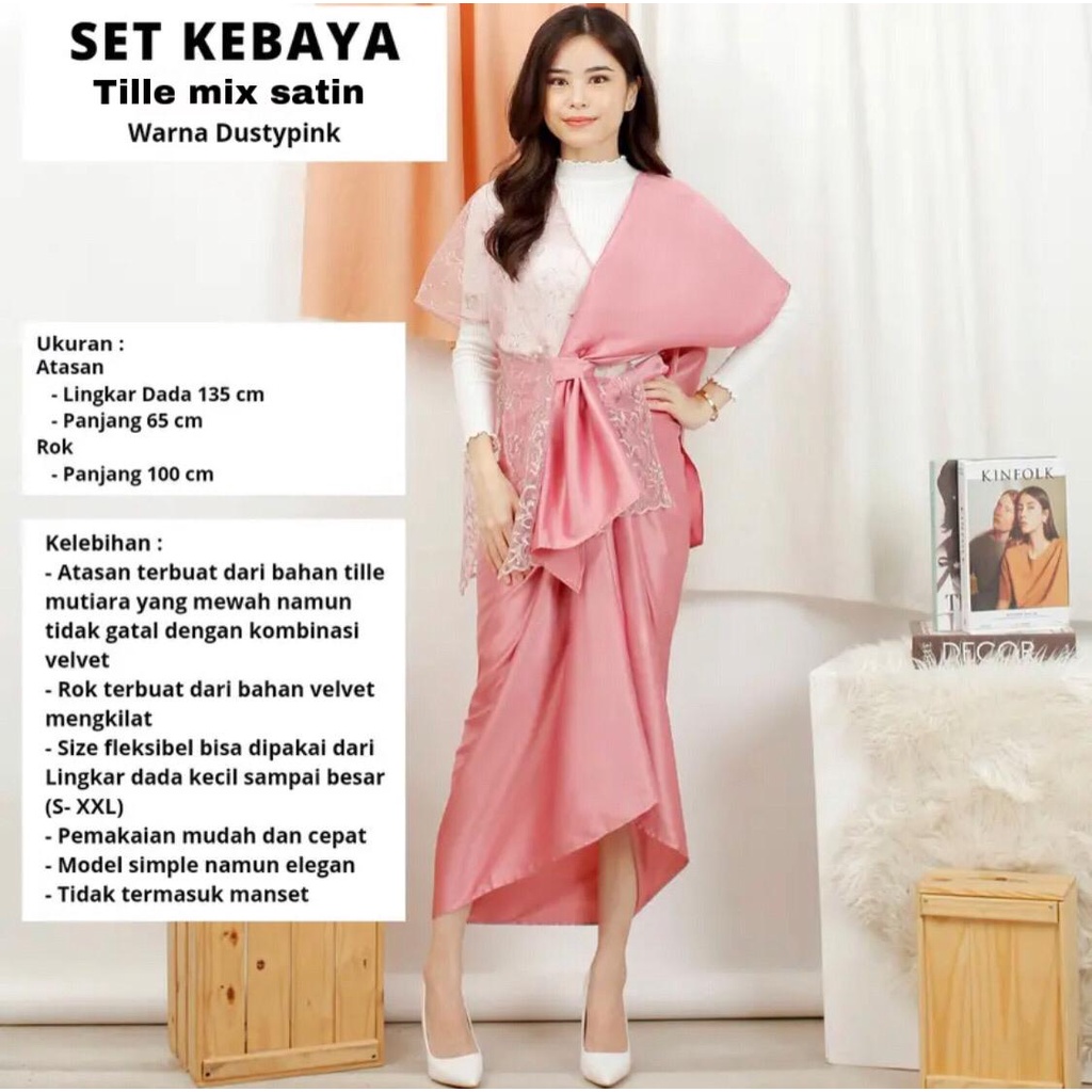 ONE SET KEBAYA TILLE MIX SATIN + ROK LILIT SATIN PREMIUM